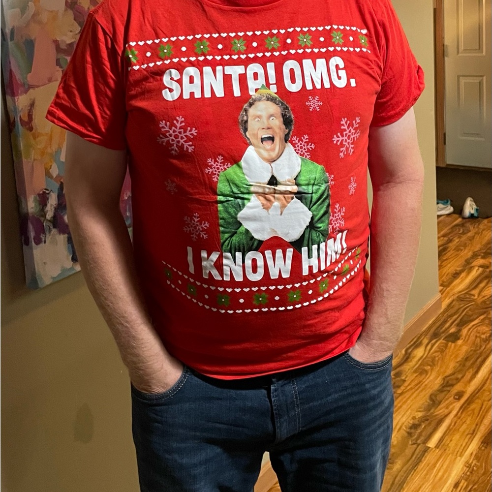 Elf Santa OMG I Know Him! Christmas Holiday Ugly T-shirt